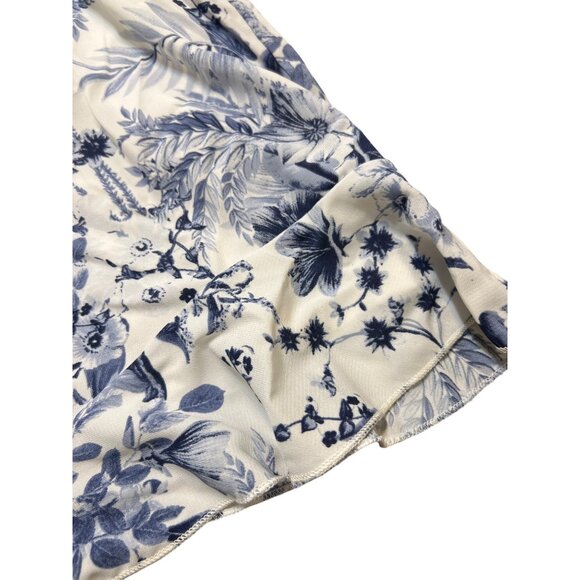 Altar'd State Romper Cold Shoulder Ruffle Leg Hem Blue White Floral Sz Small - Picture 2 of 4